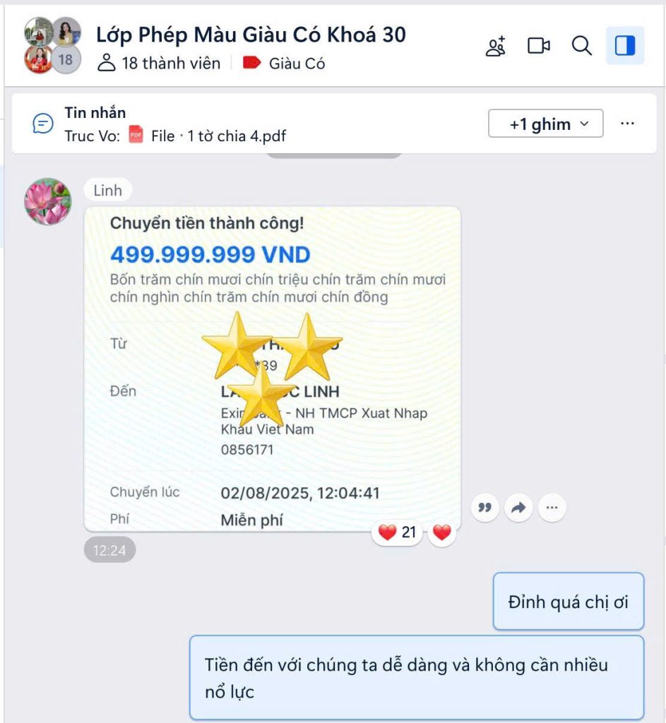 Feedback học viên sau lớp Giàu có & Thịnh vượng – chuyển hóa tư duy, mở rộng năng lượng