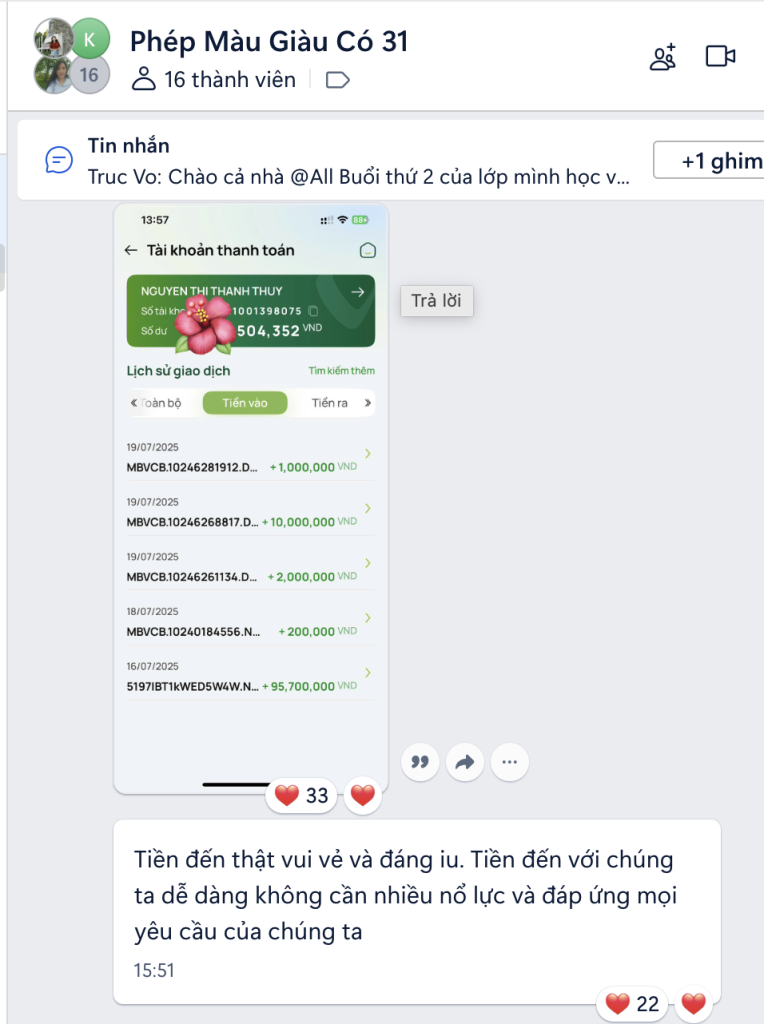 Học viên chia sẻ trải nghiệm chuyển hóa năng lượng và tiềm thức để thu hút giàu có
