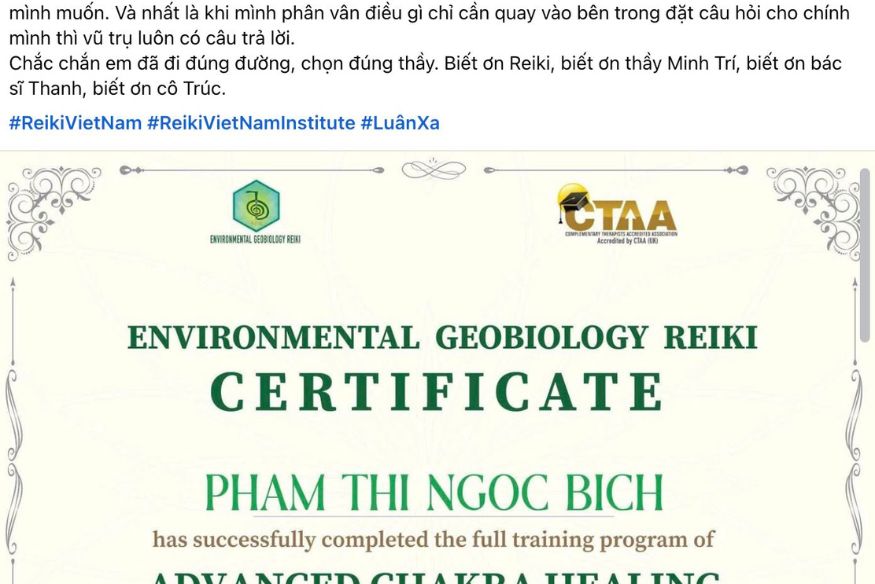 Học viên Ngọc Bích chia sẻ cảm nhận sau lớp Reiki & Luân xa Level 2 tại Reiki Việt Nam
