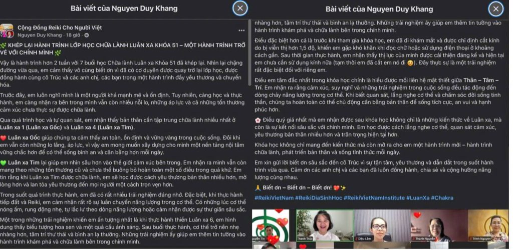 Cảm nhận của A Nguyễn Duy Khang sau khi học xong lớp Luân Xa
