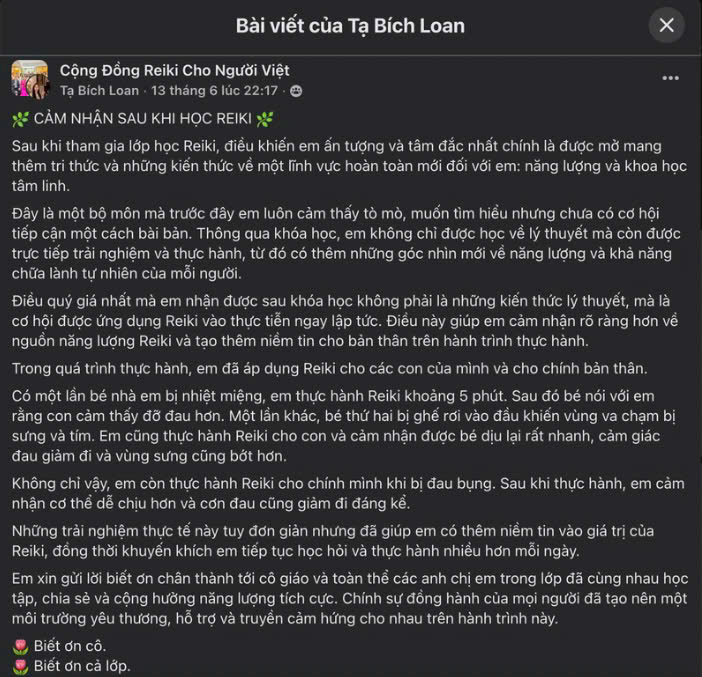 Cảm nhận của học viên Bích Loan sau khi học Reiki 1
