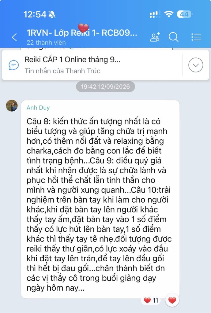 Cảm nhận của học viên sau khi học xong lớp Reiki 1