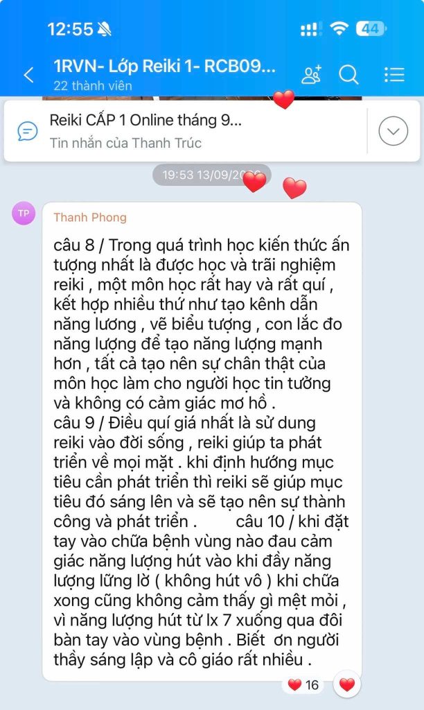 Cảm nhận của học viên sau khi học xong lớp Reiki 1