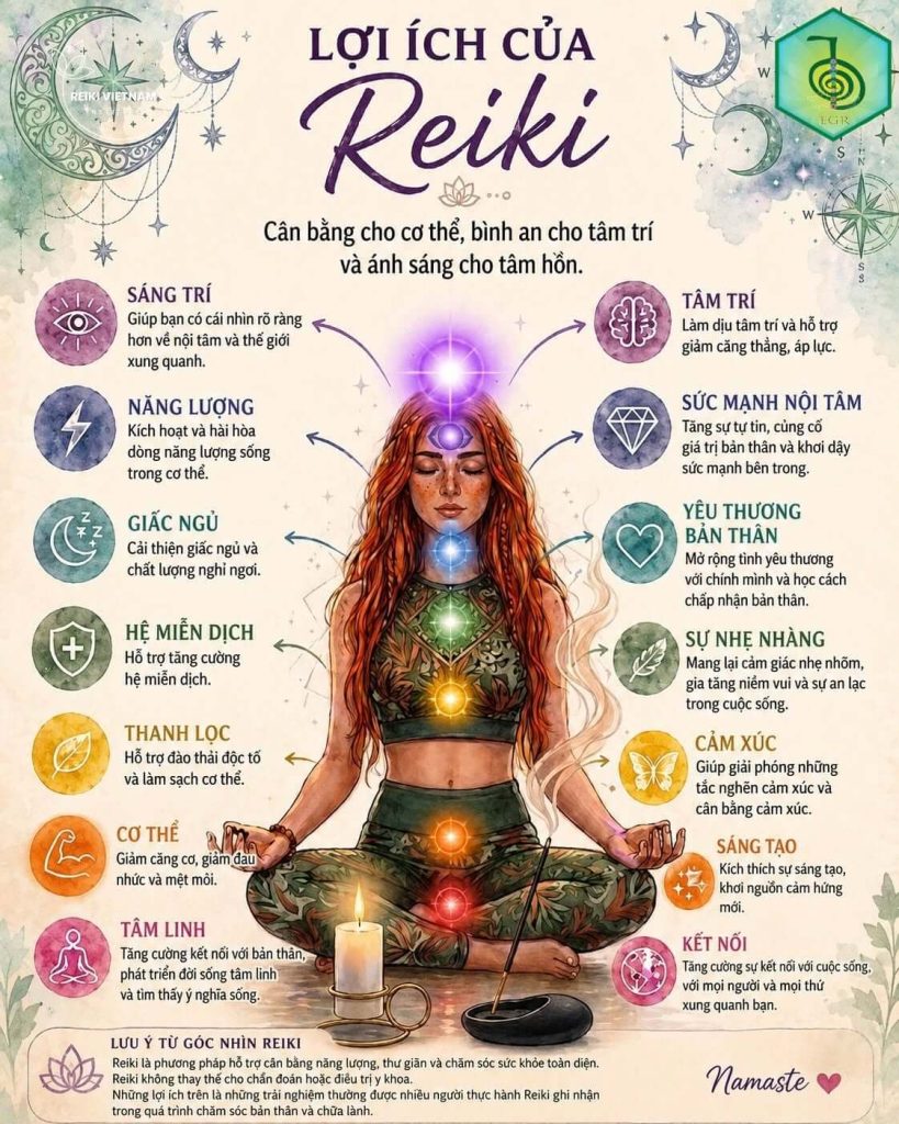 Reiki là một phương pháp chữa lành bằng năng lượng nhẹ nhàng, giúp cơ thể, tâm trí và cảm xúc trở về trạng thái cân bằng hơn.
