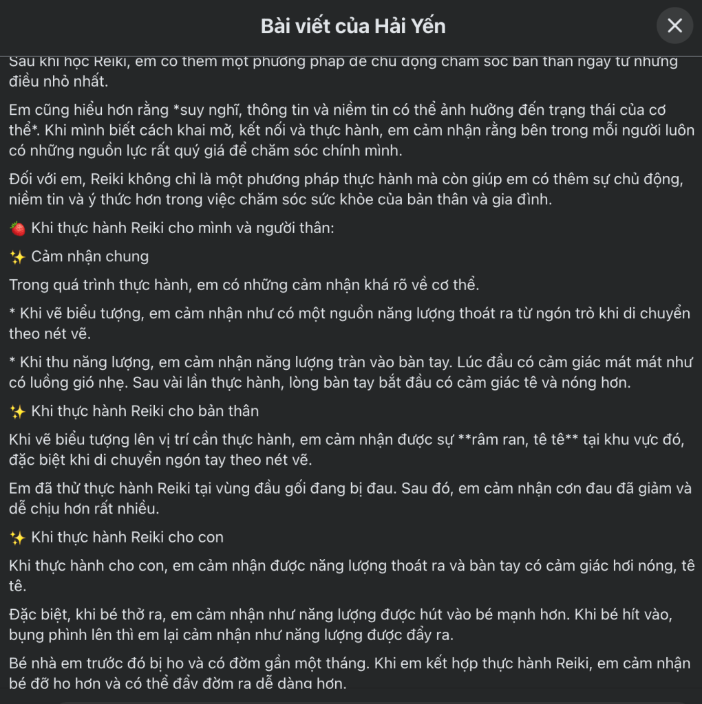 Học viên chia sẻ cảm nhận sau khi hoàn thành lớp Reiki 1