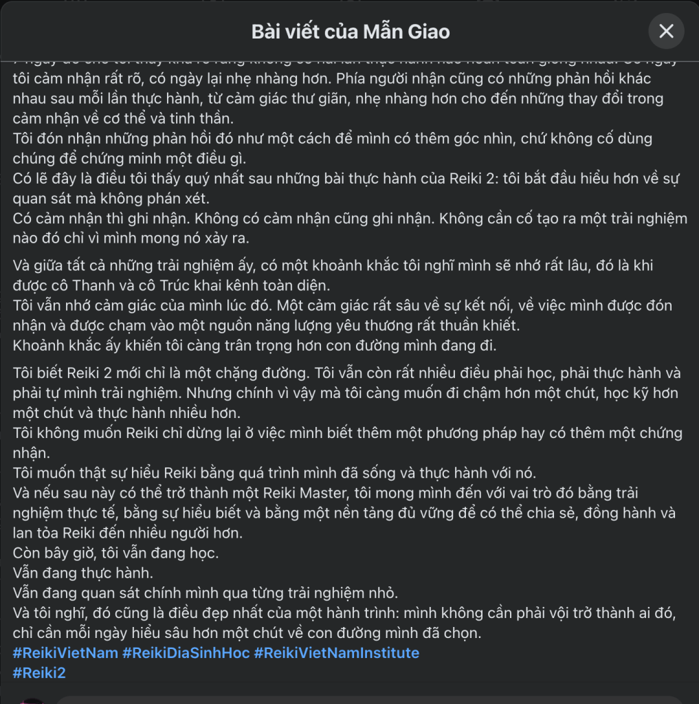 Học viên chia sẻ cảm nhận sau khi hoàn thành Reiki 2